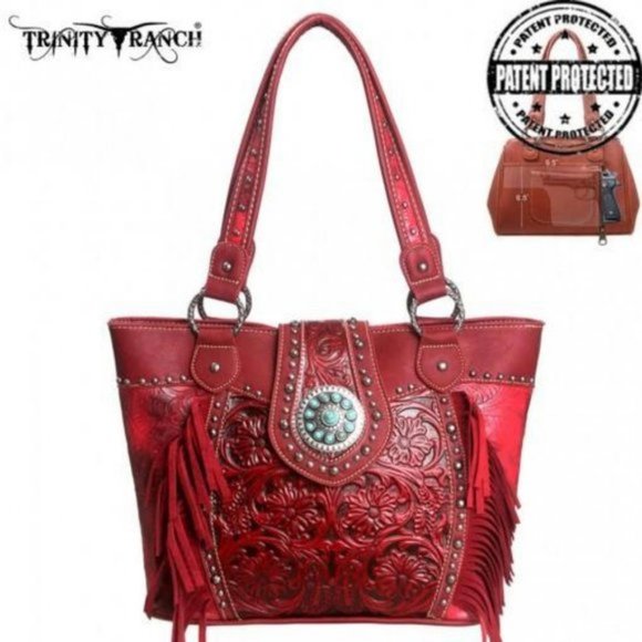 Montana West Handbags - Trinity Ranch Tooled Design Concealed Carry Bag